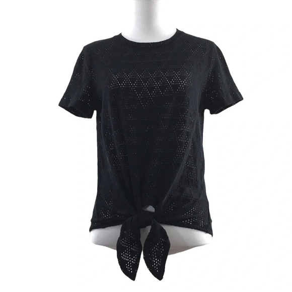 Texture & Thread Madewell Black Mesh Net Tie Front Shirt‎ Womens Small - Picture 1 of 11